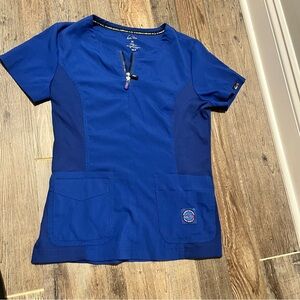 Koi Lite Women's Scrub Top Dobby Slim Fit Stretch Blue Double Zipper Size M